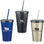 DH5845 16 Oz. Stainless Steel Double Wall Tumbler With Straw And Custom Imprint